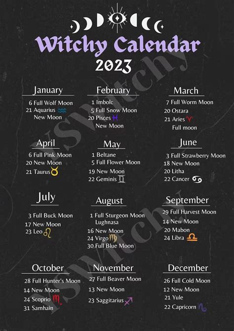 Witchcraft calendar 2023
